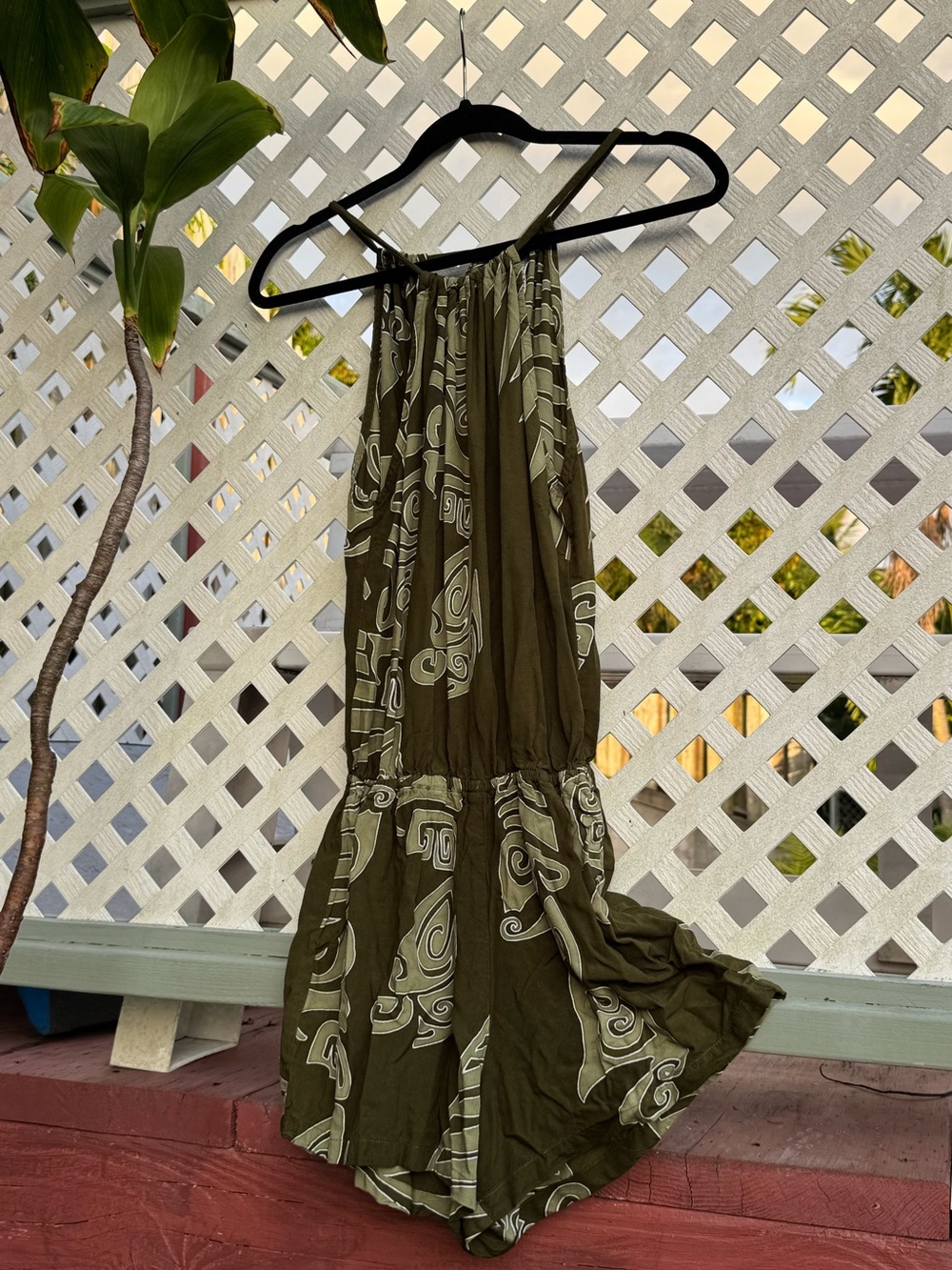 Olive Green Printed Halter romper